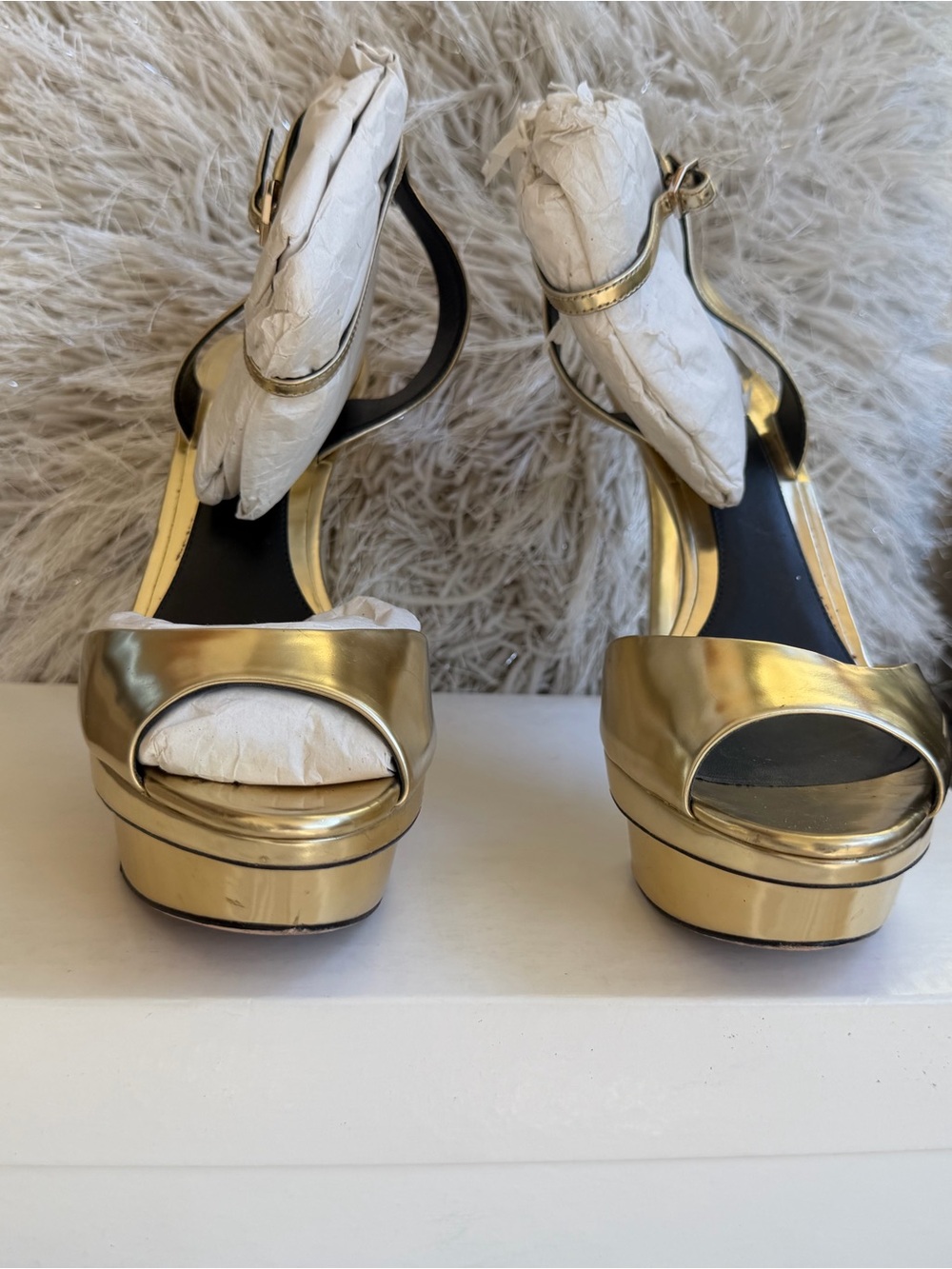 Brian Atwood Gold Metallic Platform Sandals